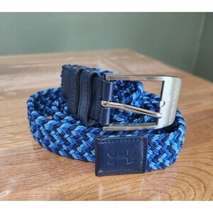 Under Armour Golf Belt Mens Blue Braided Nylon Leather Metal Buckle  Belt